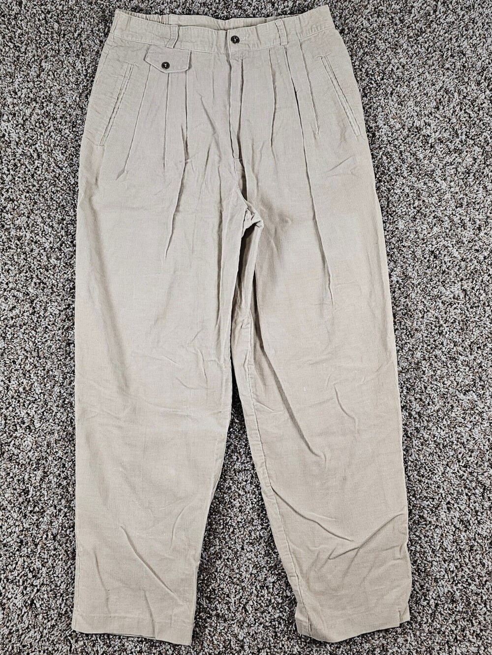 Vtg Fundamental Things Womens Sz 12 Tapered Leg Pleated Chino Corduroy Pants Tan